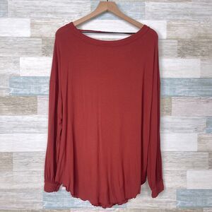 Free People Shimmy Shake Ribbed Tunic Top Brown Open Back Relaxed Womens Medium